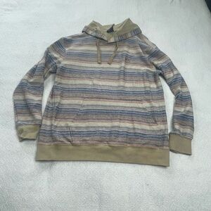 Quiksilver Beige & Blue Striped Apparel~ Size Small ~ Lightweight Hoodie